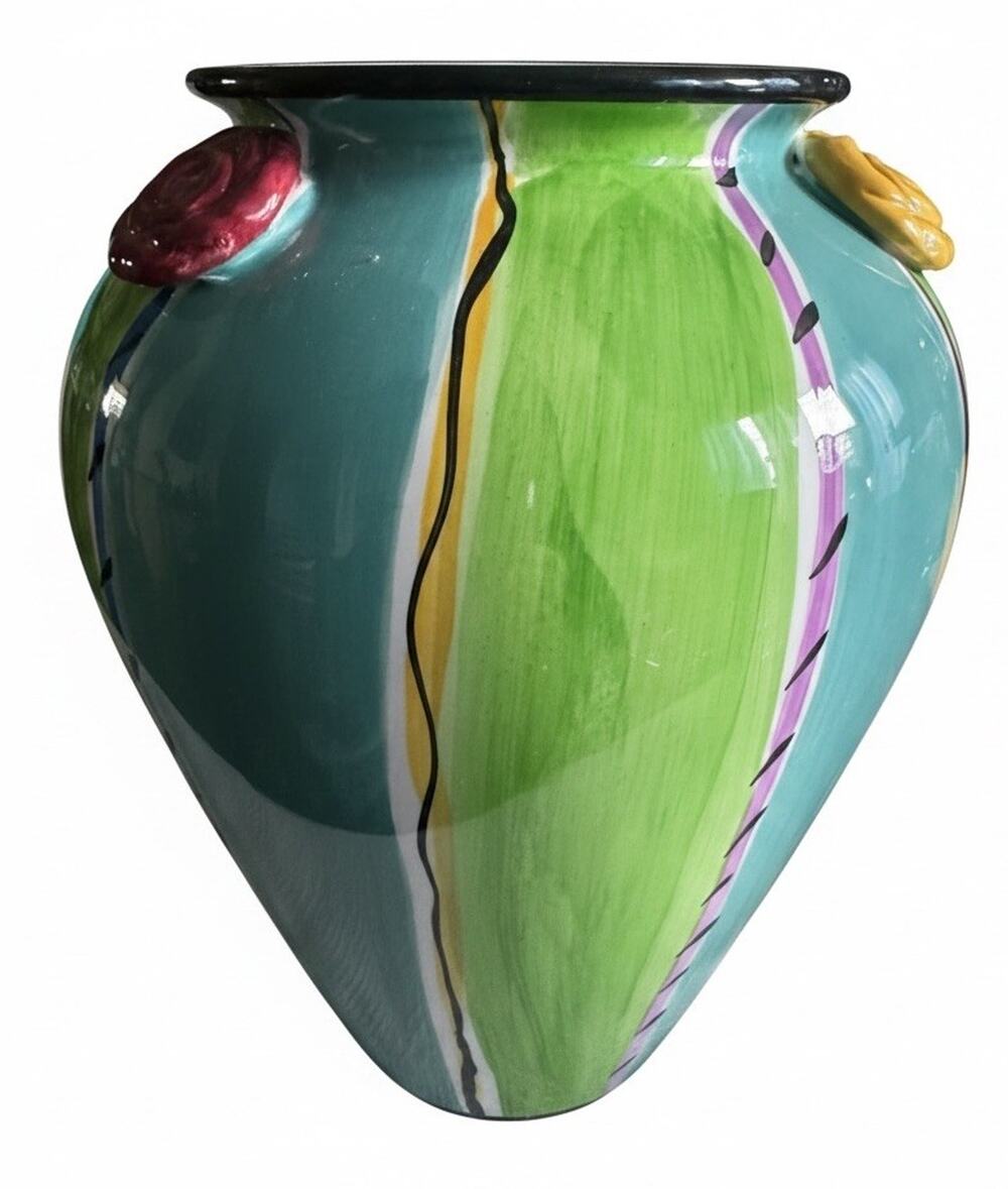 Blue Ridge Designs Art Pottery 3D Handpainted Vase 11” X8” Large